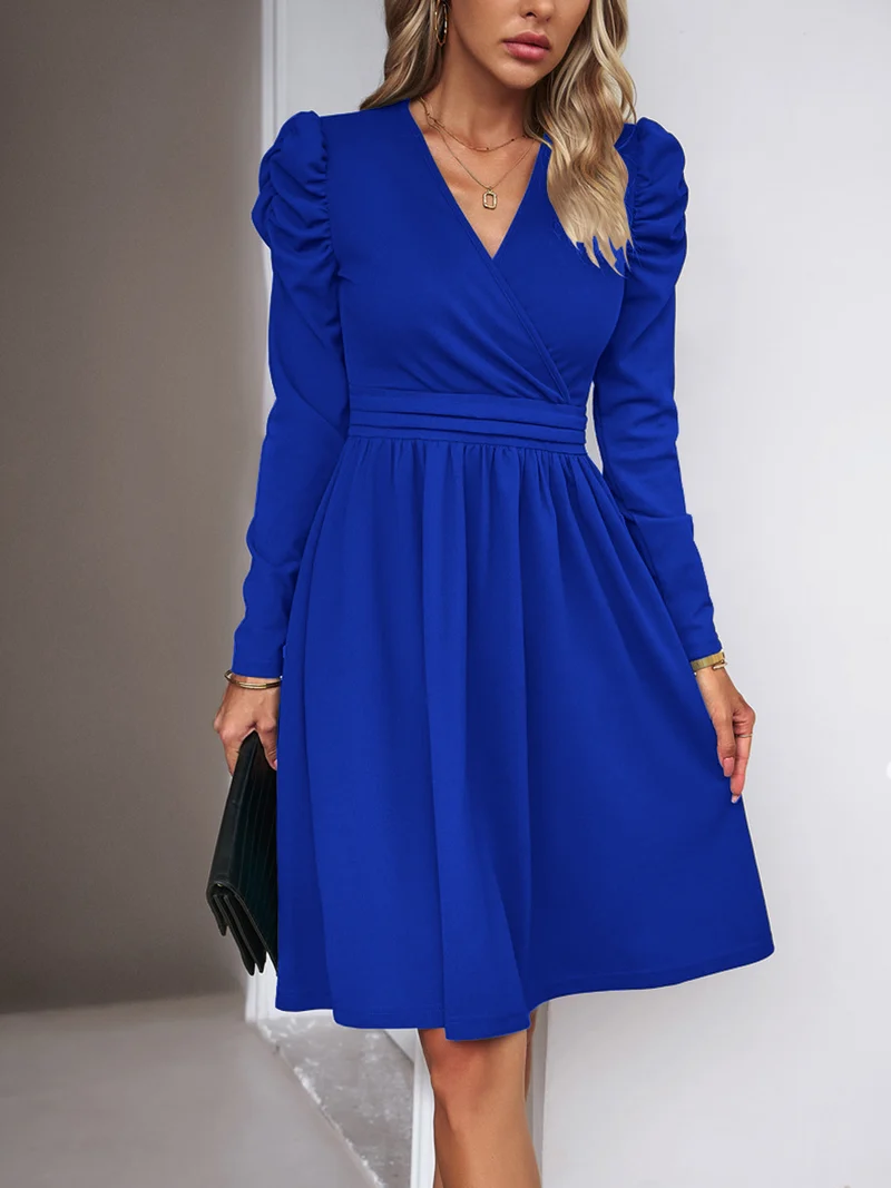 Damen Elegantes Wickelkleid mit Puffärmeln Nord Taschen 1788131704