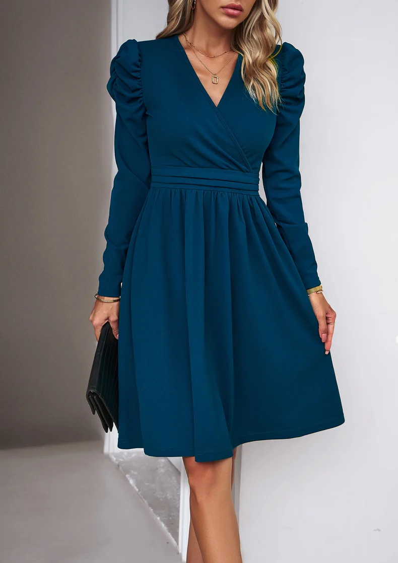 Damen Elegantes Wickelkleid mit Puffärmeln Nord Taschen 1788131704