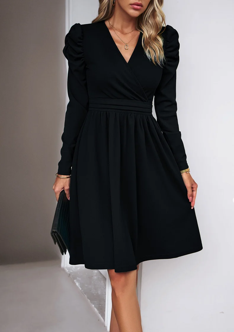 Damen Elegantes Wickelkleid mit Puffärmeln Nord Taschen 1788131704