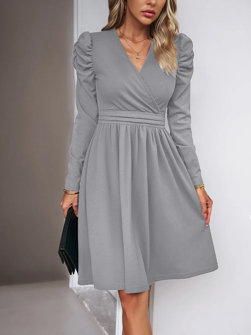 Damen Elegantes Wickelkleid mit Puffärmeln Nord Taschen 1788131704