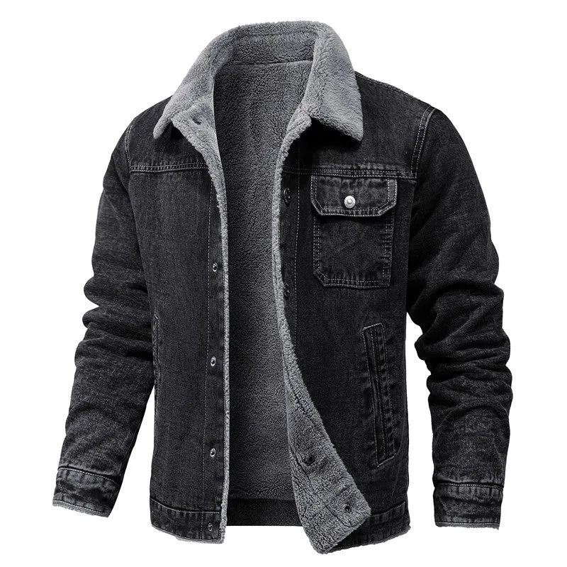 Herren Vintage Denimjacke mit Sherpa-Futter, Hemdkragen und funktionalen Taschen Nord Taschen