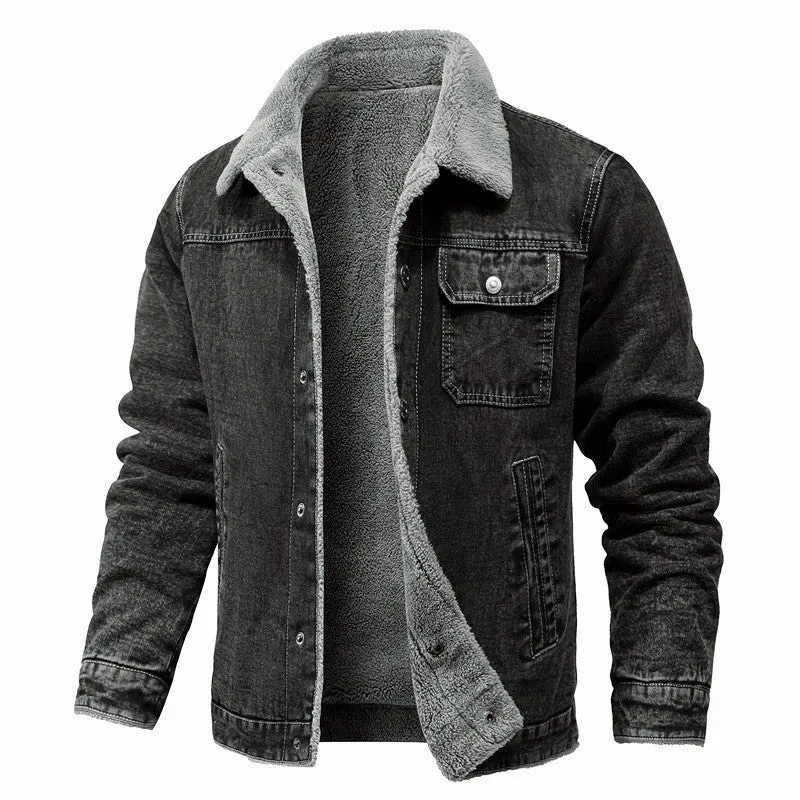 Herren Vintage Denimjacke mit Sherpa-Futter, Hemdkragen und funktionalen Taschen Nord Taschen