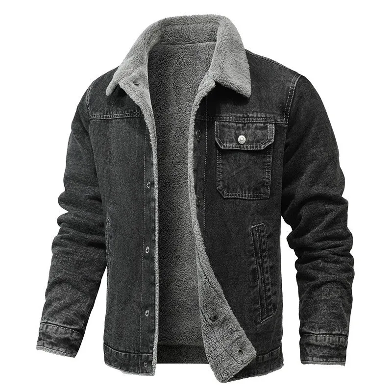 Herren Vintage Denimjacke mit Sherpa-Futter, Hemdkragen und funktionalen Taschen Nord Taschen
