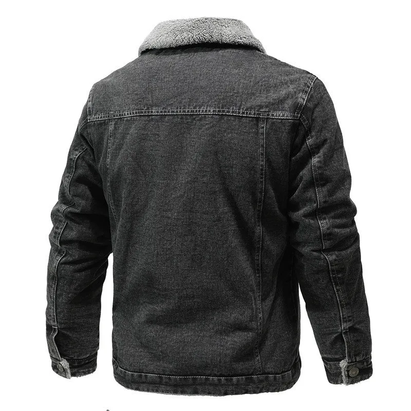 Herren Vintage Denimjacke mit Sherpa-Futter, Hemdkragen und funktionalen Taschen Nord Taschen