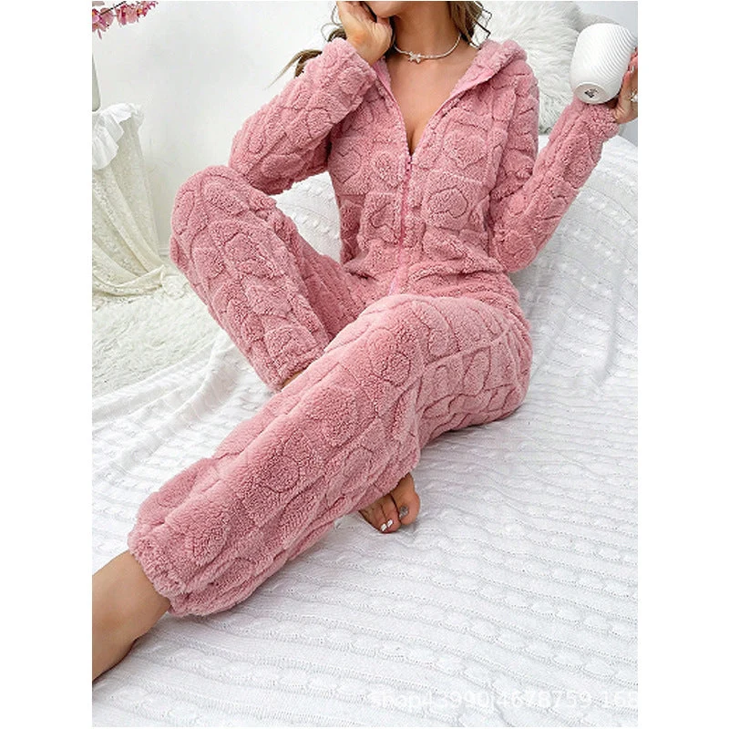 Damen Gemütlicher Fleece-Overall mit Kapuze