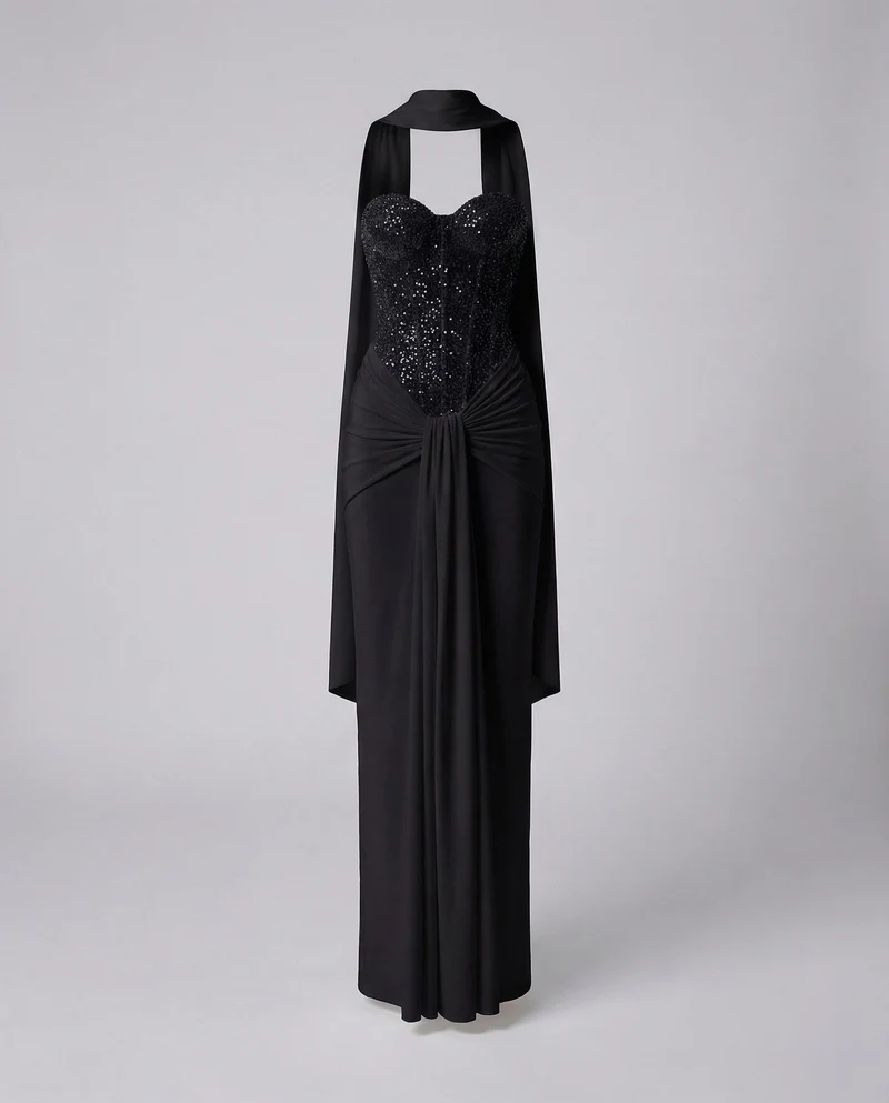Damen Korsagen-Abendkleid Knotendetail Halsband
