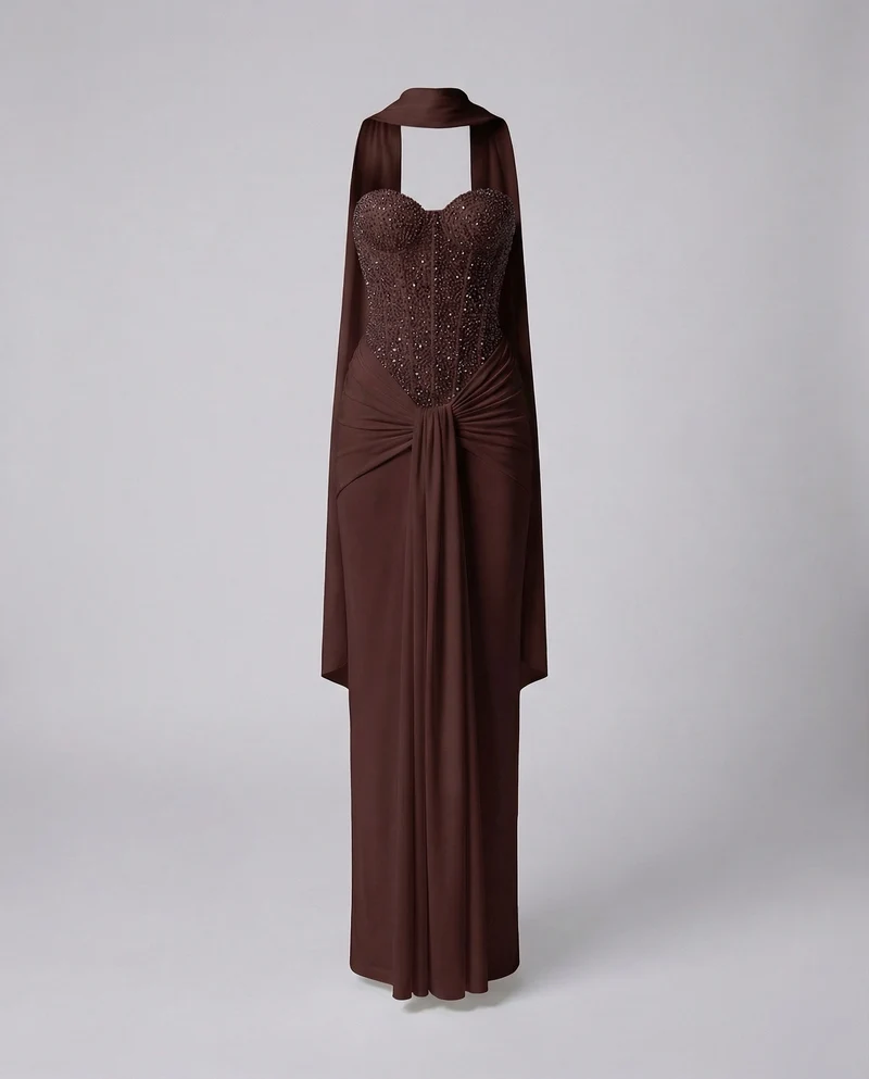Damen Korsagen-Abendkleid Knotendetail Halsband