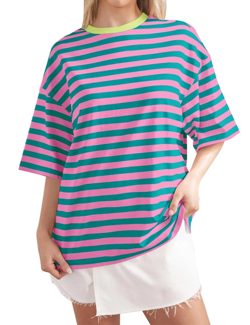 Damen Lässiges Oversized T-Shirt mit breiten Streifen