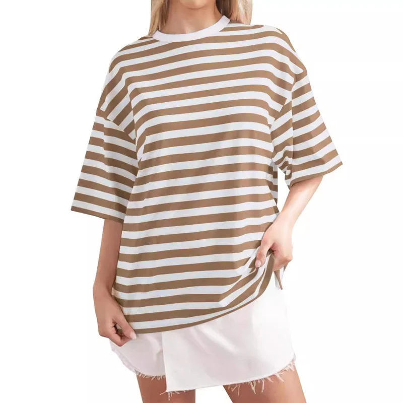 Damen Lässiges Oversized T-Shirt mit breiten Streifen