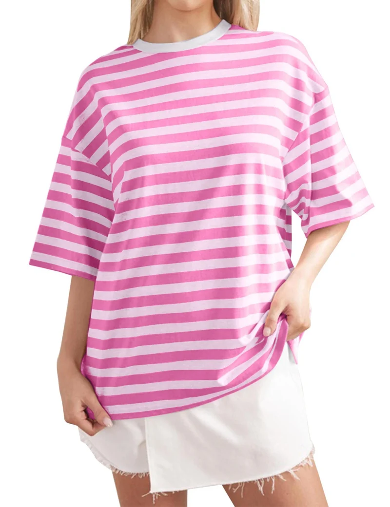 Damen Lässiges Oversized T-Shirt mit breiten Streifen