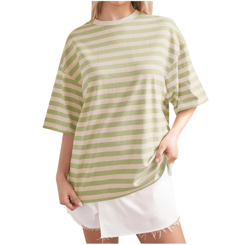 Damen Lässiges Oversized T-Shirt mit breiten Streifen
