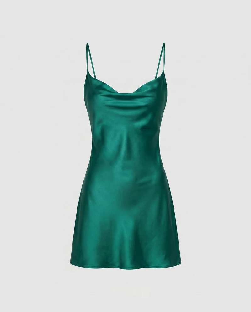Damen Satin Minikleid mit verführerischem Ausschnitt und schwingendem Rock Nord Taschen