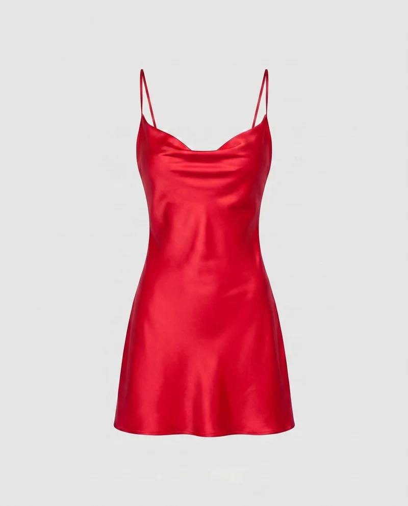 Damen Satin Minikleid mit verführerischem Ausschnitt und schwingendem Rock Nord Taschen
