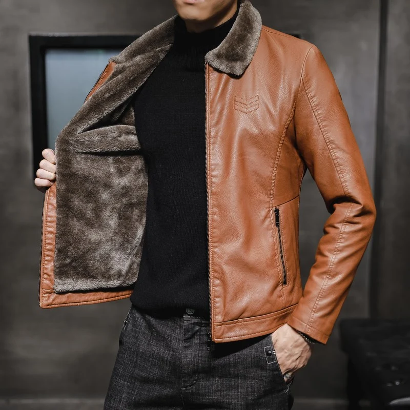 Herren Elegante Lederjacke mit warmem Futter Nord Taschen