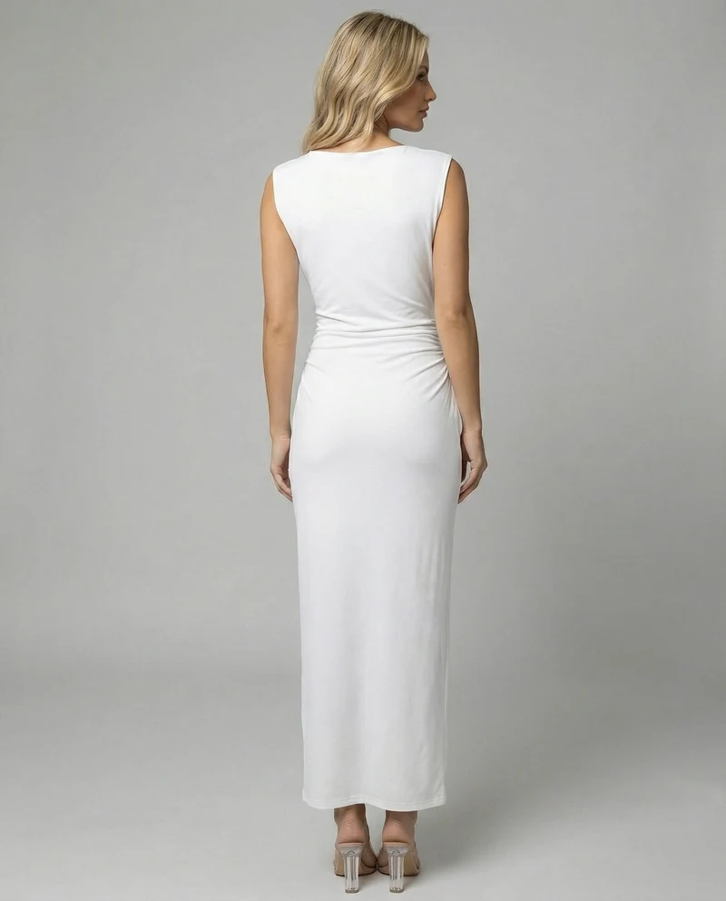Damen Satin Maxikleid mit Drapierungen