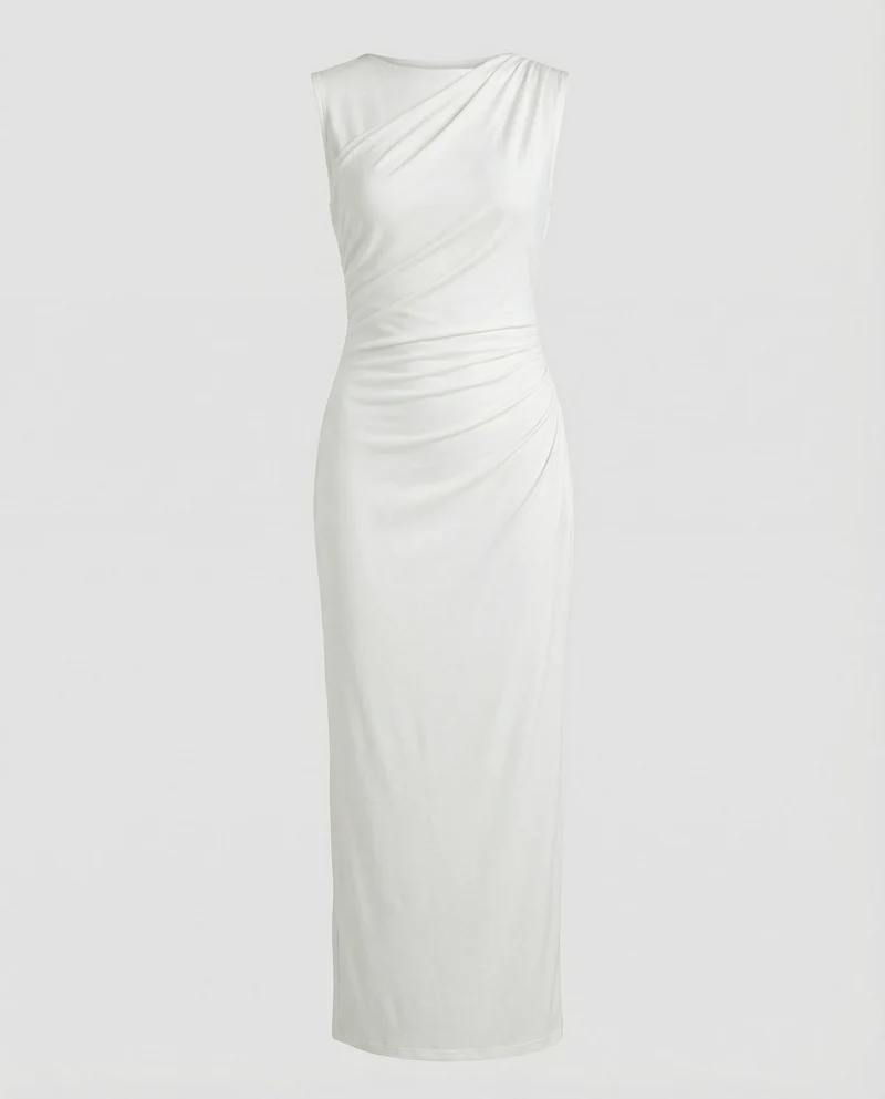 Damen Satin Maxikleid mit Drapierungen