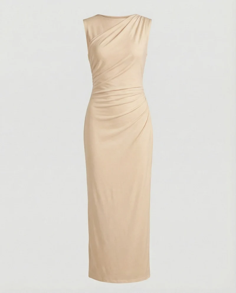 Damen Satin Maxikleid mit Drapierungen