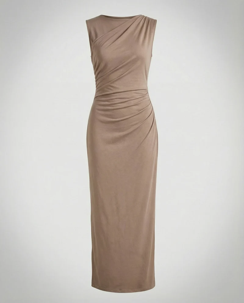 Damen Satin Maxikleid mit Drapierungen