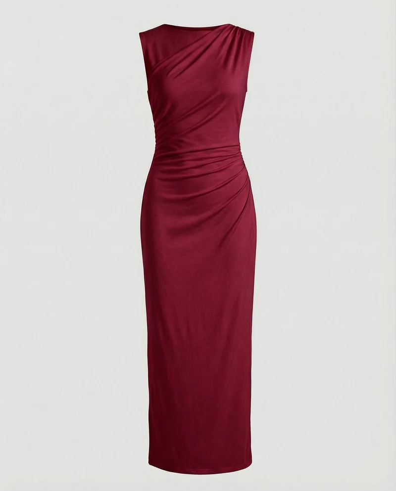 Damen Satin Maxikleid mit Drapierungen