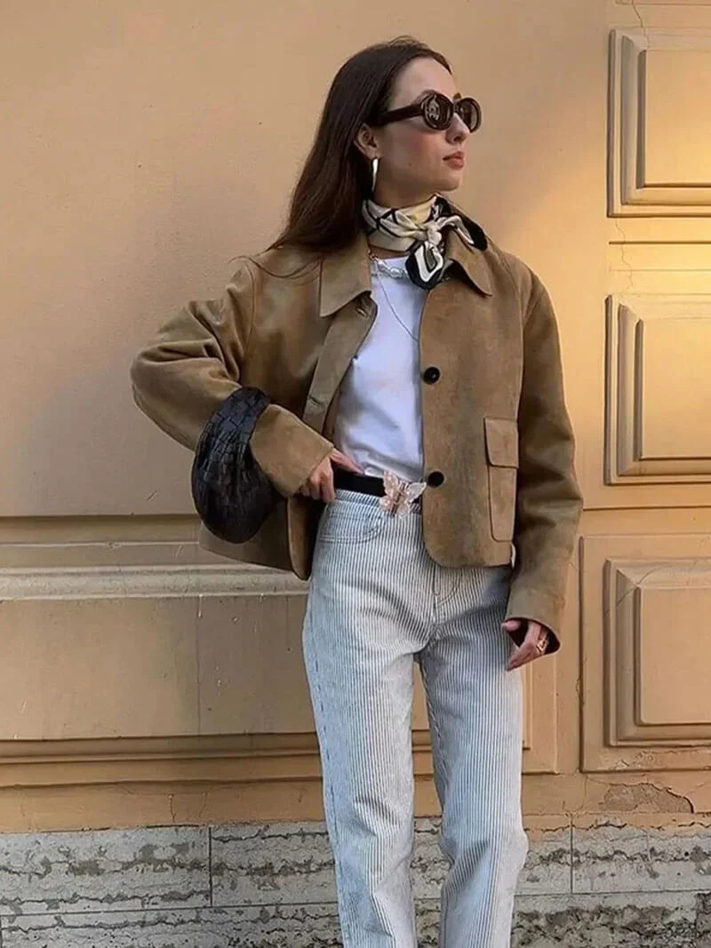 Wildlederjacke Klassische Kurzjacke mit Taschen
