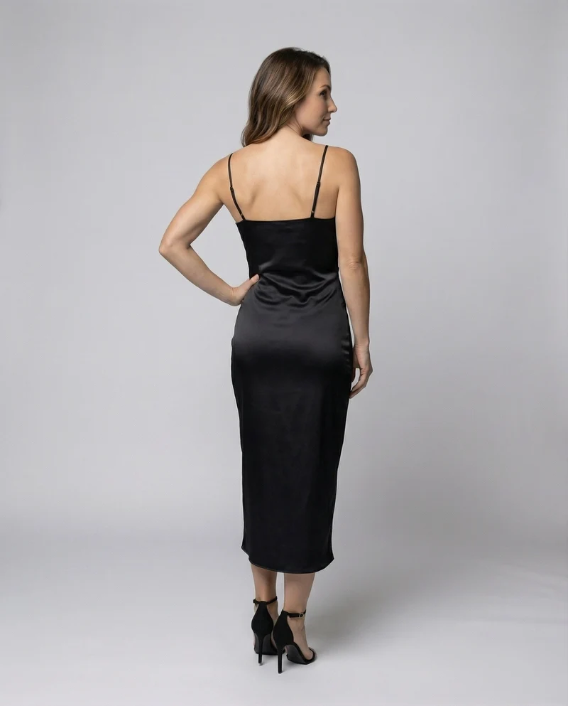 Damen Satin-Slipkleid Wasserfall-Ausschnitt Beinschlitz