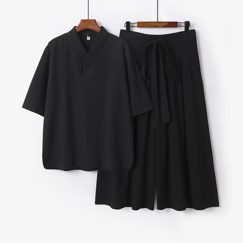 Unisex Zweiteiliges Kimono-Lounge-Set mit Stehkragen Kurzarmtop und weiter Bindbundhose Nord Taschen