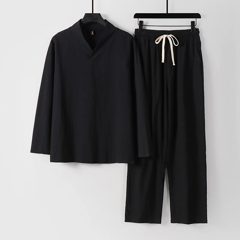 Unisex Zen-inspiriertes Leichtes Loungewear-Set mit V-Ausschnitt-Shirt und Elastischer Kordelbund-Hose Nord Taschen