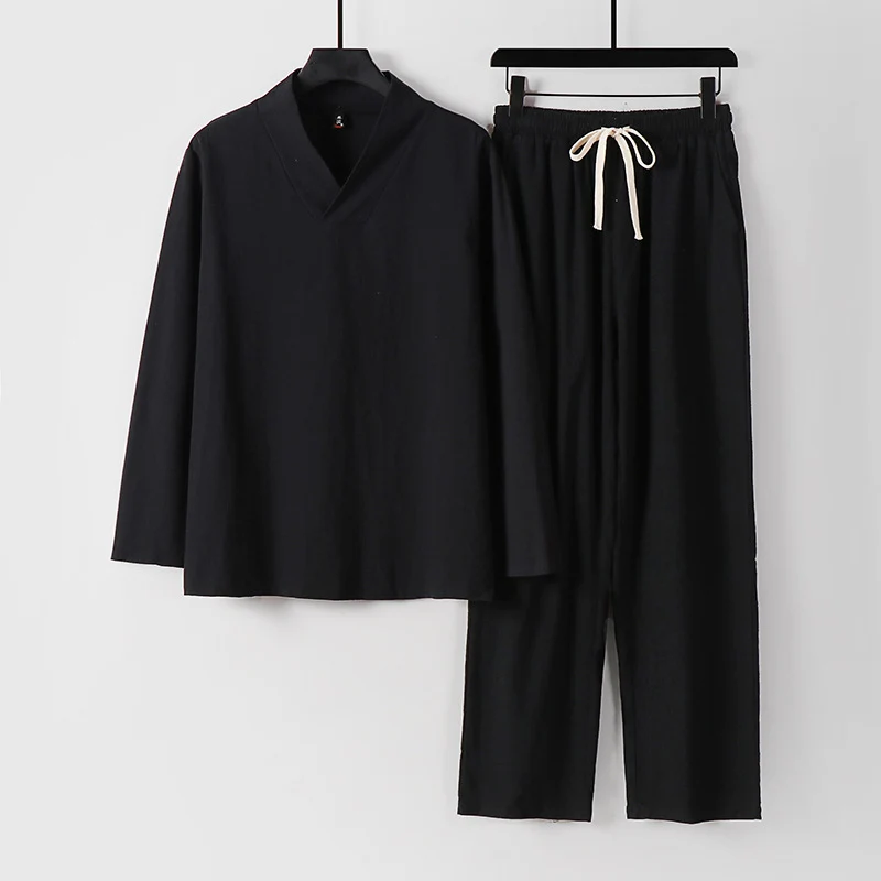 Unisex Zen-inspiriertes Leichtes Loungewear-Set mit V-Ausschnitt-Shirt und Elastischer Kordelbund-Hose Nord Taschen
