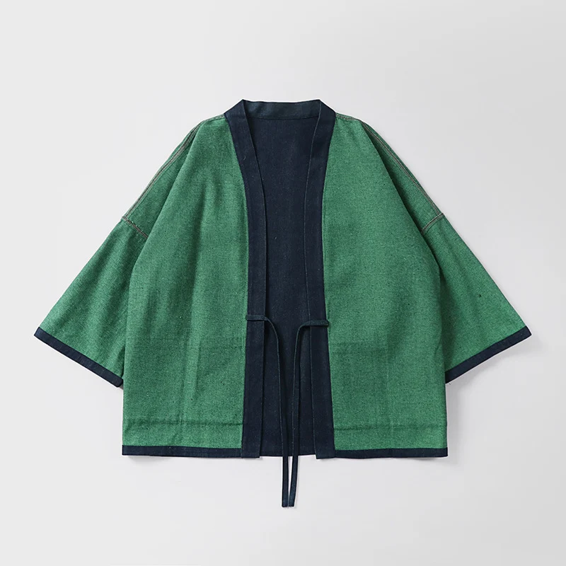 Unisex weit geschnittene Kimono-Jacke aus Baumwoll-Denim mit Bindeband und großen Aufgesetzten Taschen Nord Taschen