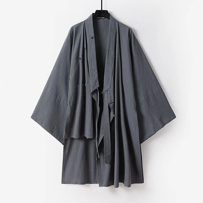 Unisex Oversize-Kimono-Mantel aus Baumwollmix mit weitem Schnitt und Bindegürtel Nord Taschen