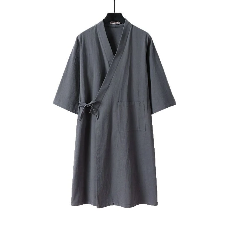 Unisex Oversize Kimono-Mantel aus Baumwollmischung mit Bindeband und Dreiviertelärmeln Nord Taschen
