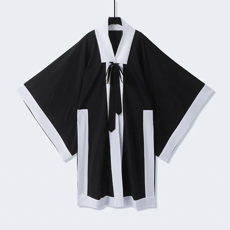 Unisex Oversize Kimono-Cardigan mit Kontrastblende, Bindeband und aufgesetzten Taschen Nord Taschen