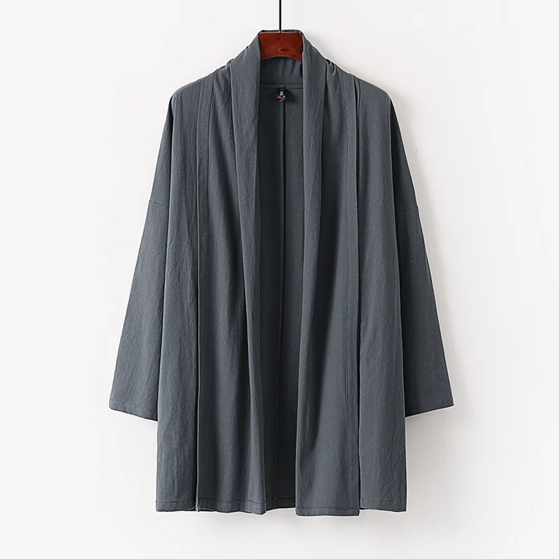 Unisex Offene Kimono-Cardigan aus leichter Baumwoll-Leinen-Mischung Nord Taschen