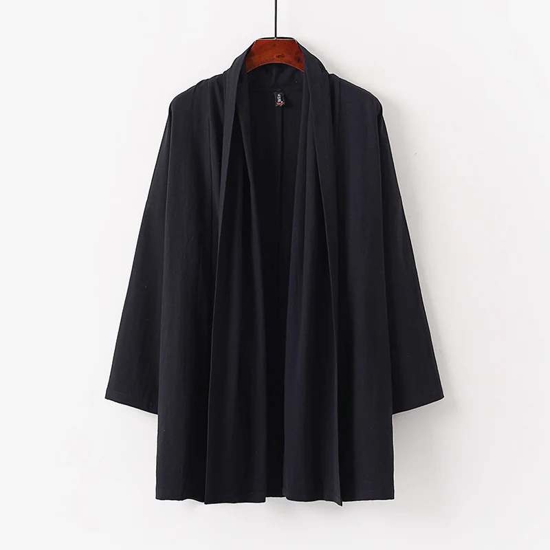 Unisex Offene Kimono-Cardigan aus leichter Baumwoll-Leinen-Mischung Nord Taschen