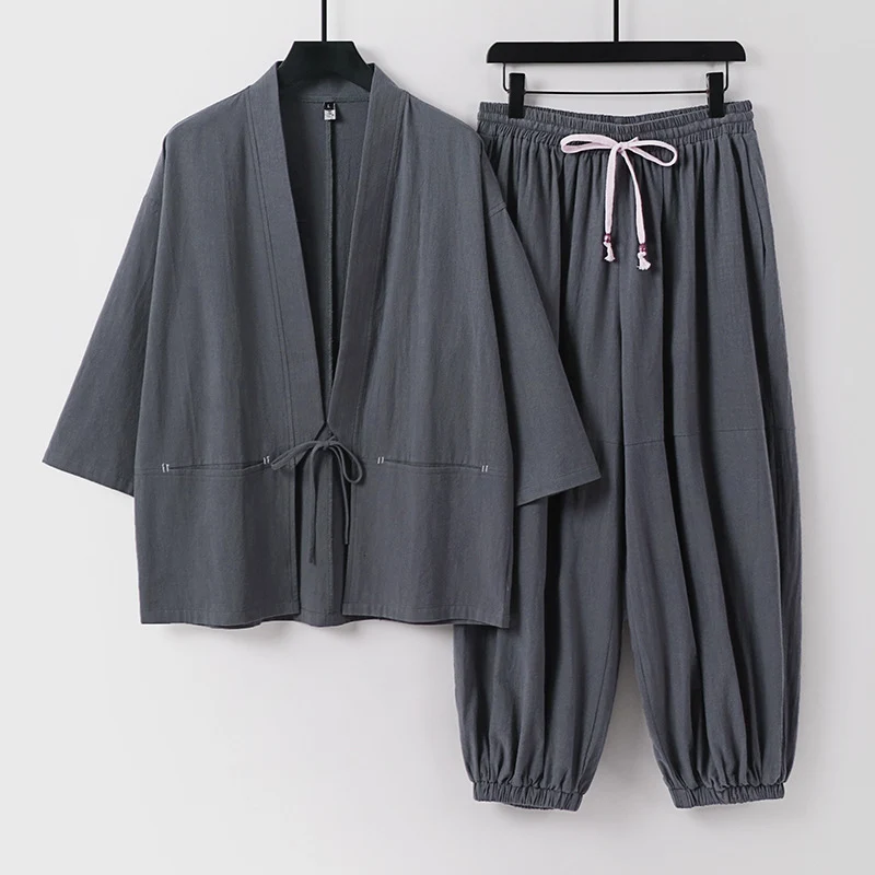 Unisex Lockeres Kimono-Loungewear-Set aus atmungsaktivem Baumwollmix mit Kordelbund und gerafften Knöcheln Nord Taschen