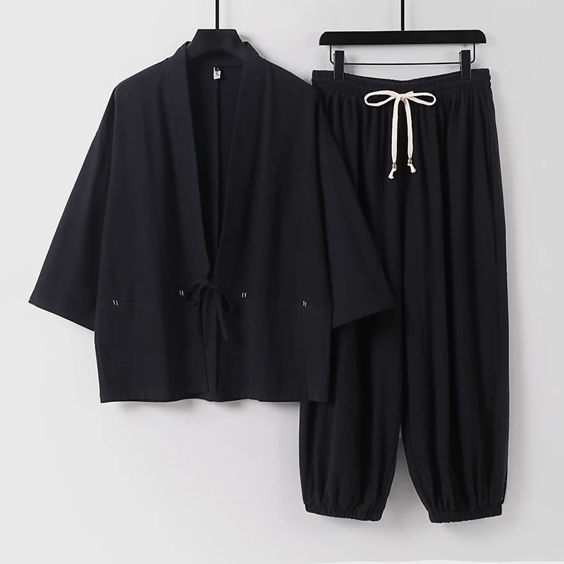 Unisex Lockeres Kimono-Loungewear-Set aus atmungsaktivem Baumwollmix mit Kordelbund und gerafften Knöcheln Nord Taschen