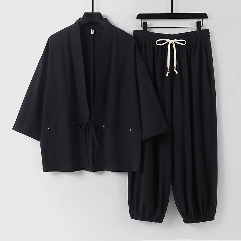 Unisex Lockeres Kimono-Loungewear-Set aus atmungsaktivem Baumwollmix mit Kordelbund und gerafften Knöcheln Nord Taschen