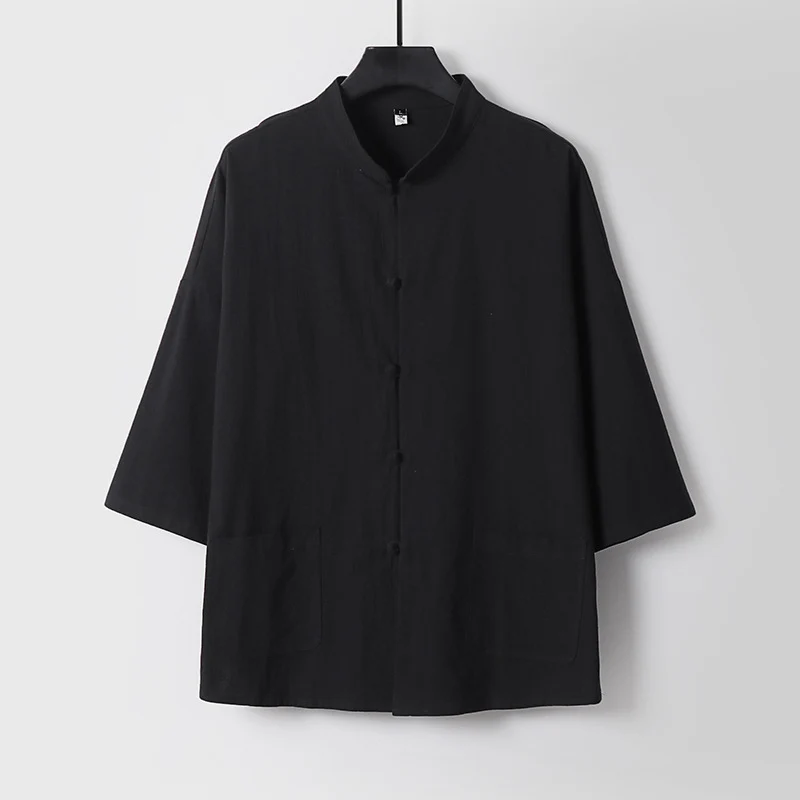 Unisex Locker geschnittene Leinen-Baumwoll Jacke mit Stehkragen Nord Taschen