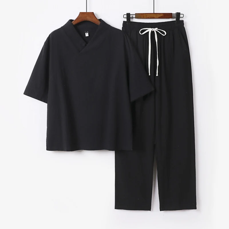 Unisex Leichtes Kimono-Loungewear-Set mit V-Ausschnitt und Tunnelzug-Hose Nord Taschen