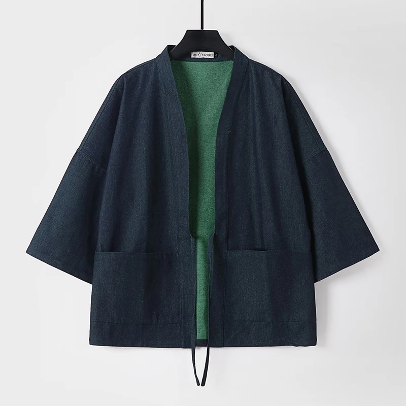 Unisex Leichte Denim-Kimono-Jacke mit kontrastfutter und Bindeband Nord Taschen