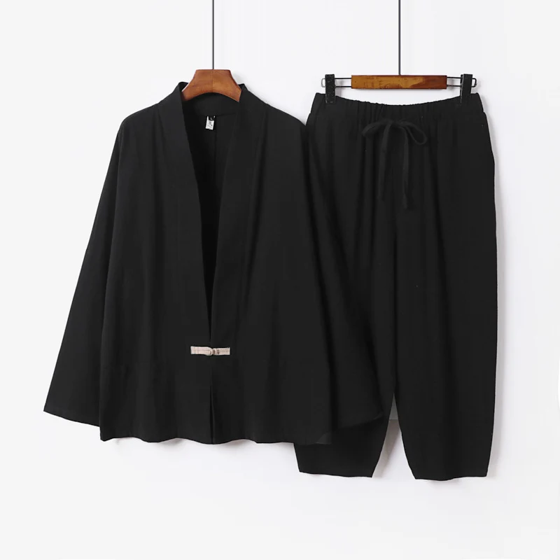Unisex Lässiges Kimono-Loungewear-Set aus leichtem Leinenmix mit Kordelbundhose Nord Taschen
