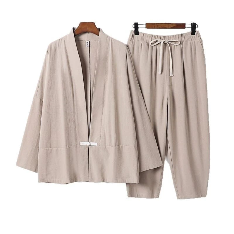 Unisex Lässiges Kimono-Loungewear-Set aus leichtem Leinenmix mit Kordelbundhose Nord Taschen