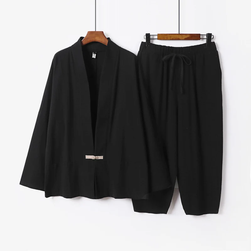 Unisex Lässiges Kimono-Loungewear-Set aus leichtem Leinenmix mit Kordelbundhose Nord Taschen