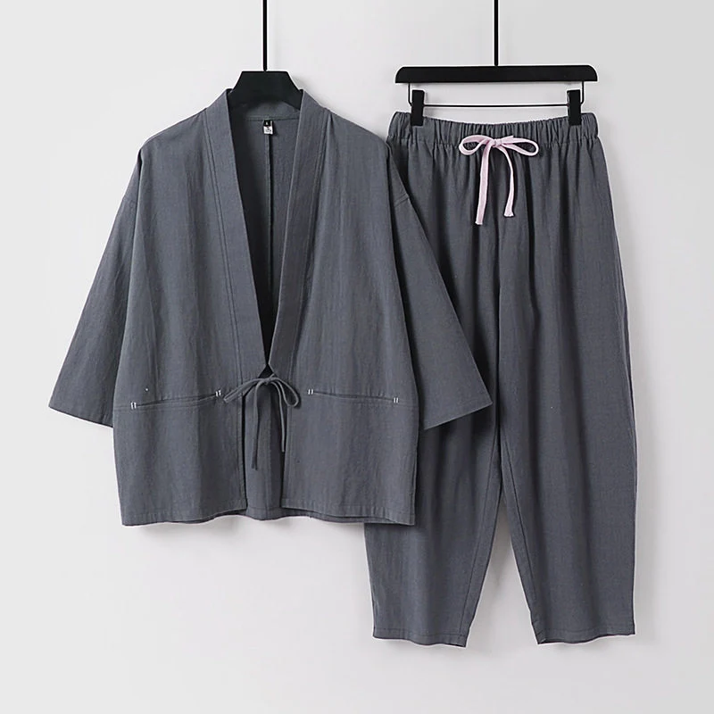 Unisex Kimono-Lounge-Set mit Kurzjacke und elastischer Kordelhose Nord Taschen