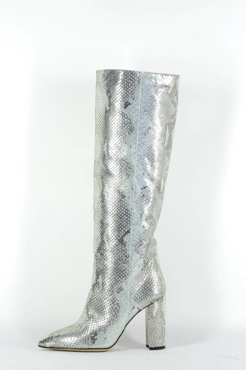 Stiefel Leder silber