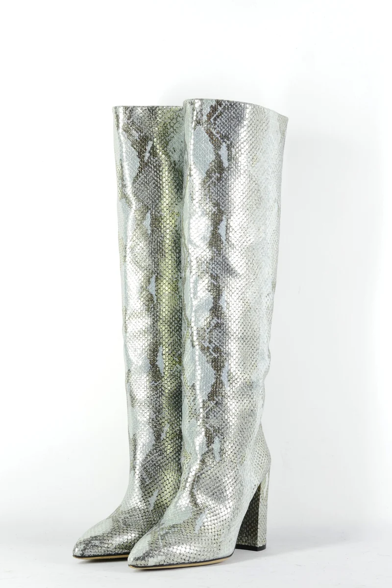 Stiefel Leder silber