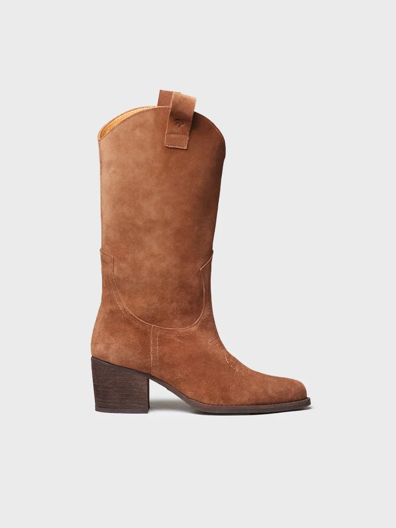 Bota cowboy alta en serraje para mujer | VITORIA