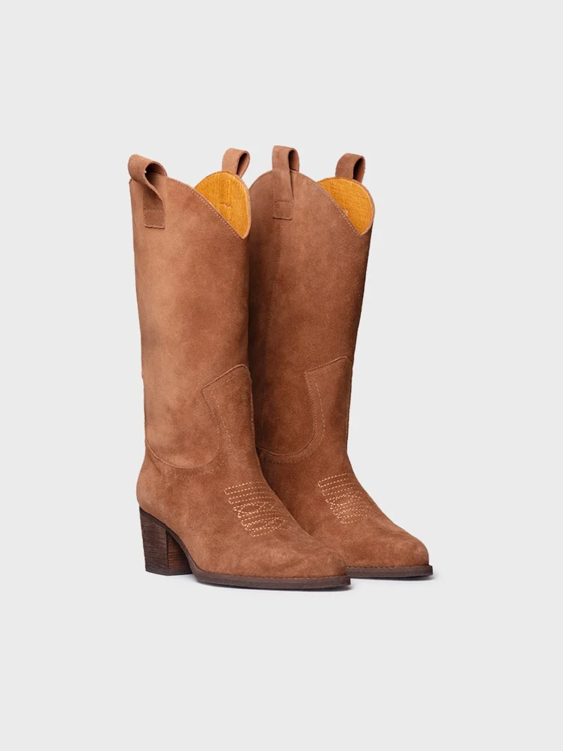 Bota cowboy alta en serraje para mujer | VITORIA