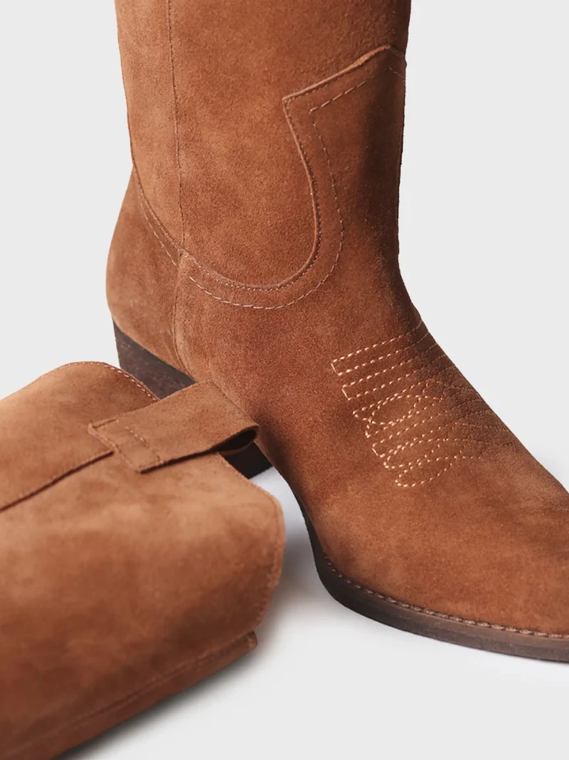 Bota cowboy alta en serraje para mujer | VITORIA
