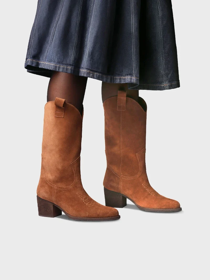 Bota cowboy alta en serraje para mujer | VITORIA